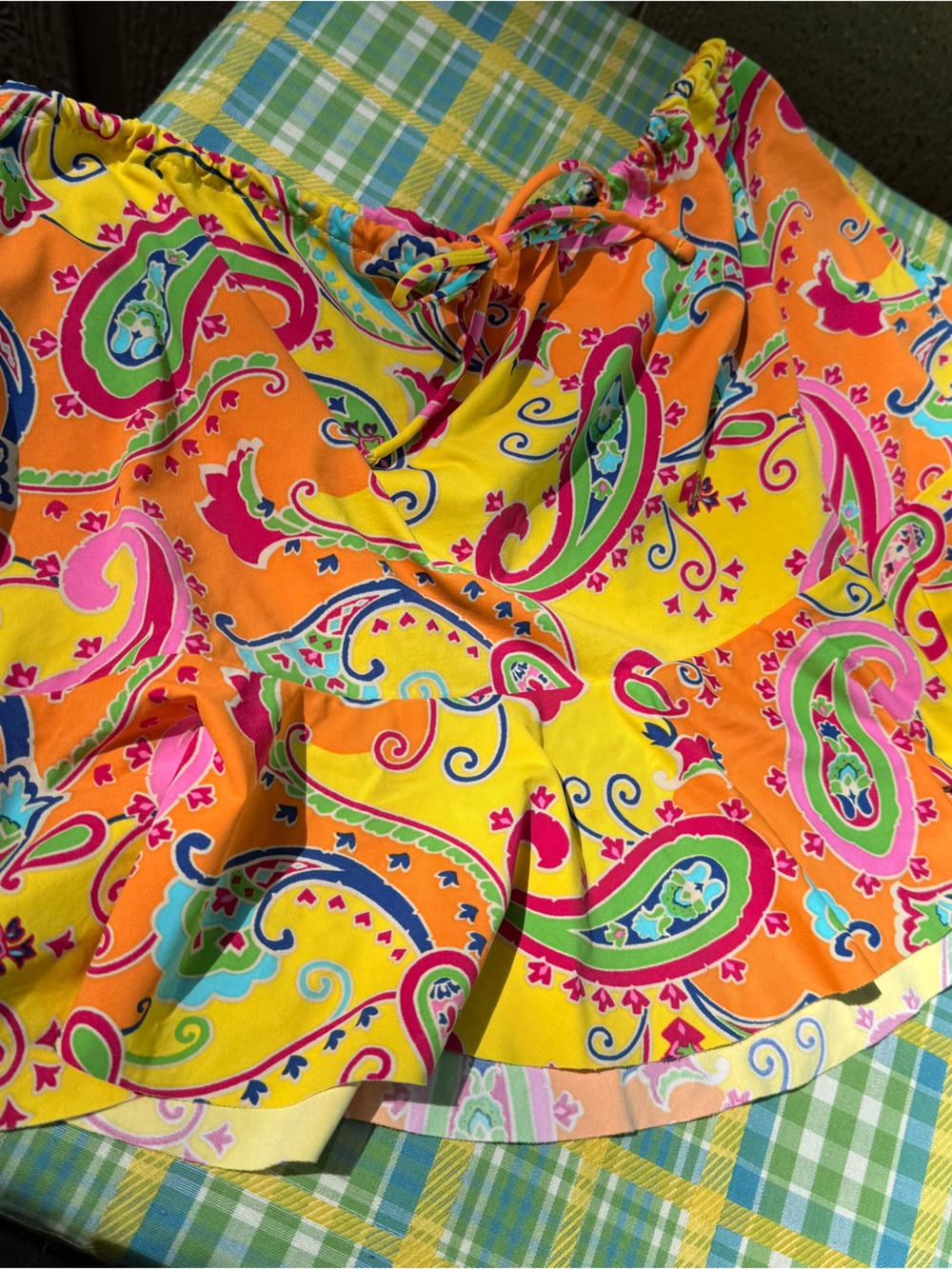 Vintage Y2K Ralph Lauren Bright Paisley Ruffle Swim Skirt Coverup Pool Party M
